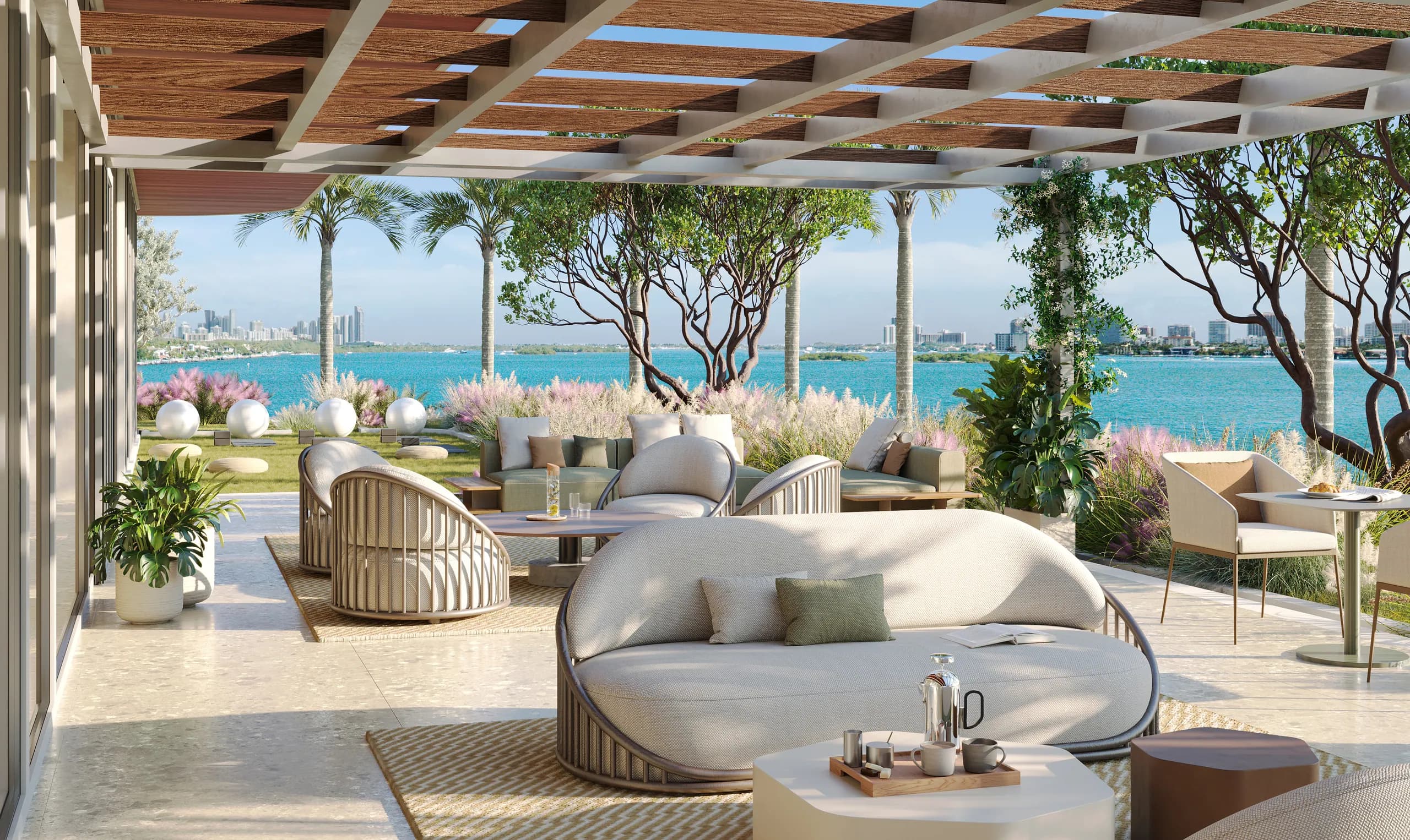 Bayfront pergola gathering terrace